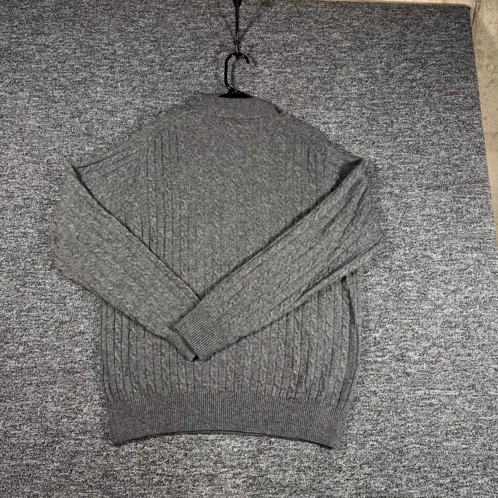 Peter Millar Crown Fleece Gray Wool Yak Cashmere Cable Knit 1/4 Zip Sweater L